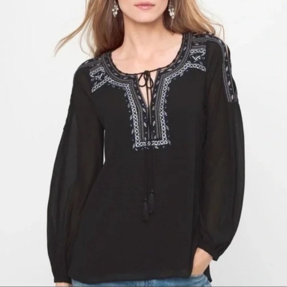 WHBM black peasant blouse top